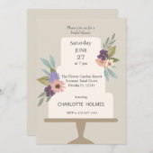 モダンフローラ結婚ケーキブライダルシャワー 招待状 (正面/裏面)