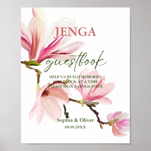 モダンフローラ結婚ズジョガゲストブックサイン ポスター (正面)