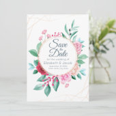 モダンフローラ結婚ズピンクローズ&ユーカリプタス 招待状 (スタンド正面)