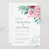 モダンフローラ結婚ズピンクローズ&ユーカリプタス 招待状 (正面/裏面)