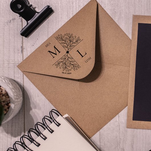 モダンフローラ結婚モノグラム ラバースタンプ