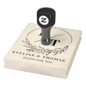 モダンフローラ結婚リースのモノグラムのロゴ ラバースタンプ (スタンプ)