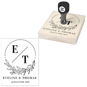 モダンフローラ結婚リースのモノグラムのロゴ ラバースタンプ