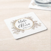 モダンフローラ結婚リースパーソナライズされた スクエアペーパーコースター (アングル)