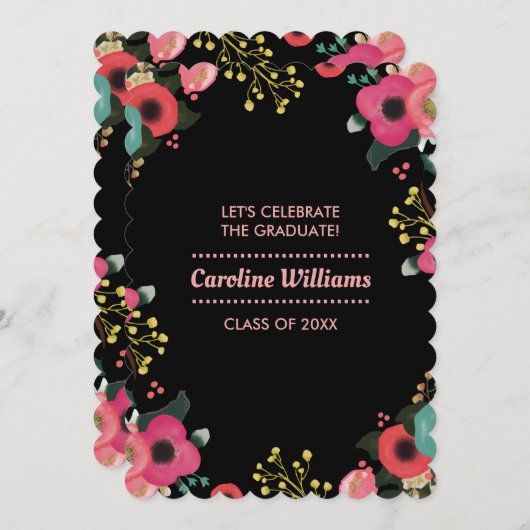 モダンフローラ絵を描のカスタム卒業党 招待状 (正面/裏面)