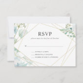 モダンフローラ緑の金ゴールド幾何結婚図形 出欠カード (正面)