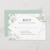 モダンフローラ緑の金ゴールド幾何結婚図形 出欠カード (正面/裏面)