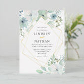 モダンフローラ緑化の幾何結婚金ゴールド 箔招待状 (立ち正面)