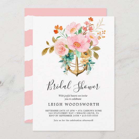 モダンフローラ航海のブライダルシャワー招待 招待状 (正面/裏面)