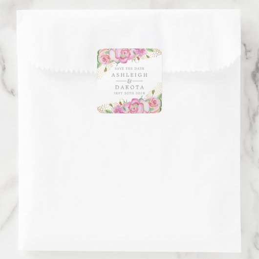 モダンフローラ英語バラ金ゴールド結婚紙吹雪 スクエアシール (バッグ)