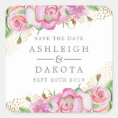 モダンフローラ英語バラ金ゴールド結婚紙吹雪 スクエアシール (正面)