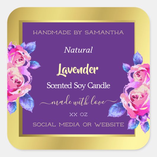 モダンフローラ製品パッケージラベル金ゴールド紫 スクエアシール (正面)