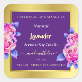 モダンフローラ製品パッケージラベル金ゴールド紫 スクエアシール