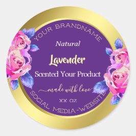 モダンフローラ製品パッケージラベル金ゴールド紫 ラウンドシール