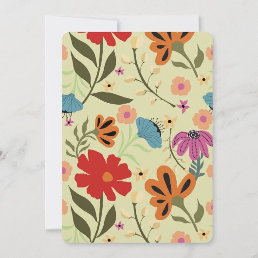 モダンフローラ赤と黄色の結婚式の日付を保存 招待状 (裏面)