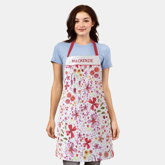 モダンフローラ野パーソナライズされた花名 エプロン (着用した状態)