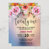 モダンフローラ金ゴールドグリッター21歳 招待状 (正面/裏面)