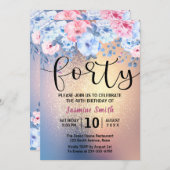 モダンフローラ金ゴールドグリッター40th誕生日 招待状 (正面/裏面)