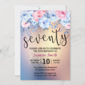 モダンフローラ金ゴールドグリッター70誕生日 招待状 (正面)