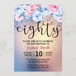 モダンフローラ金ゴールドグリッター80誕生日 招待状