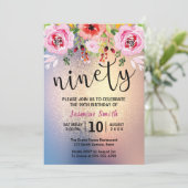 モダンフローラ金ゴールドグリッター90誕生日 招待状 (スタンド正面)