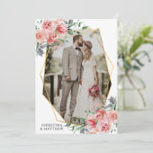 モダンフローラ金ゴールド幾何結婚PHOTO サンキューカード (スタンド正面)