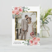 モダンフローラ金ゴールド幾何結婚PHOTO サンキューカード (スタンド正面)