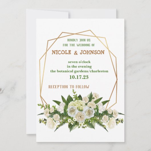 モダンフローラ金枠結婚式招待状 招待状 (正面)