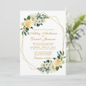 モダンフローラ黄色の緑の金ゴールドジオメト結婚リ 招待状 (スタンド正面)