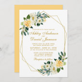 モダンフローラ黄金ゴールド幾何結婚式 招待状 (正面/裏面)