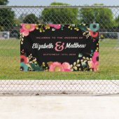 モダンフローラ黒 |ピンク |ティール（緑がかった色）結婚ズ 横断幕 (インサイチュ)