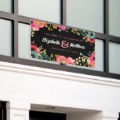 モダンフローラ黒 |ピンク |ティール（緑がかった色）結婚ズ 横断幕 (ビルの外側)