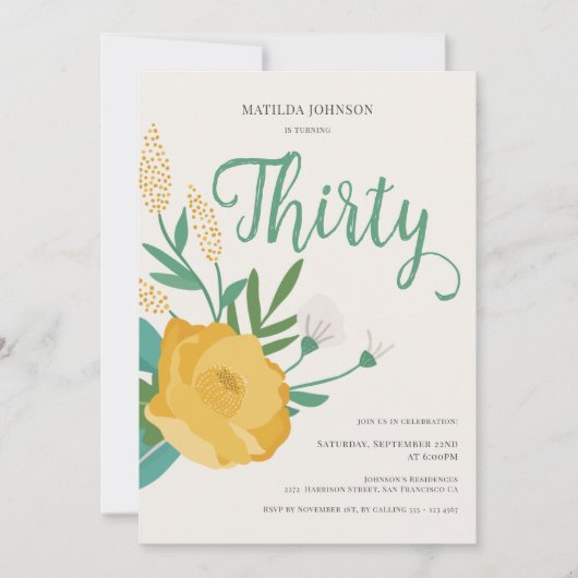 モダンフローラ30歳の誕生日パーティー 招待状 (正面)