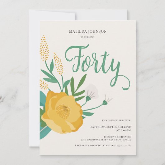 モダンフローラ40歳の誕生日パーティー 招待状 (正面)