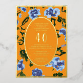 モダンフローラ40th誕生日テンプレートタンゲリン 箔招待状 (正面)