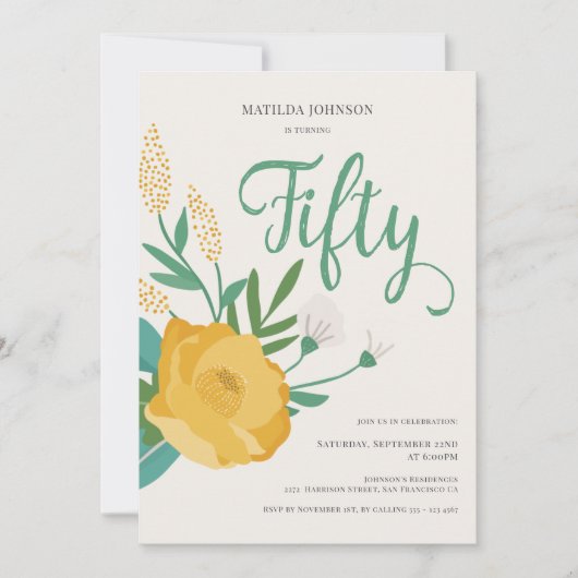 モダンフローラ50歳の誕生日パーティー 招待状 (正面)
