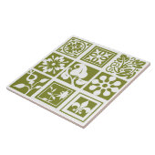 モダンフローラ，パッチワーク，白，オリーブグリーン タイル (側面)