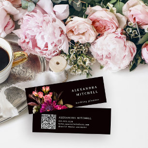 モダンフローラ  暗カラフル色とエレガントQRコード スキニー名刺