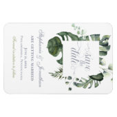 モダンフローラ |青と緑の日付を保存結婚する マグネット (横)