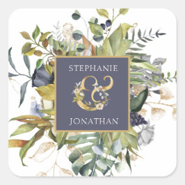 モダンフローラ |青と緑(アンパサンド付結婚き) スクエアシール