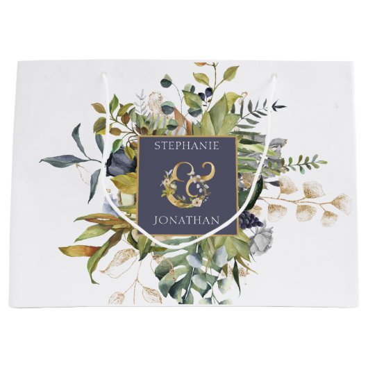 モダンフローラ |青と緑(アンパサンド付結婚き) ラージペーパーバッグ (正面)