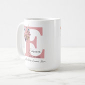 モダンフローラE – 名パーソナライズされた前 コーヒーマグカップ (正面左)