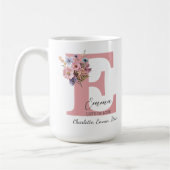 モダンフローラE – 名パーソナライズされた前 コーヒーマグカップ (左)