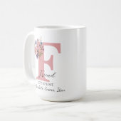 モダンフローラF – 名パーソナライズされた前 コーヒーマグカップ (正面左)