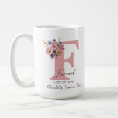 モダンフローラF – 名パーソナライズされた前 コーヒーマグカップ (左)