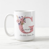 モダンフローラG – 名パーソナライズされた前 コーヒーマグカップ (左)