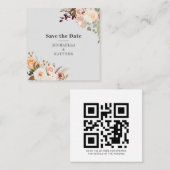 モダンフローラQRコードセーブ・ザ・デート案内 スクエア名刺 (正面/裏面)