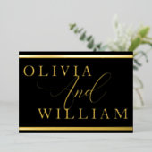 モダンブエレガントロと金ゴールド結婚ズゴールデン 箔招待状 (立ち正面)