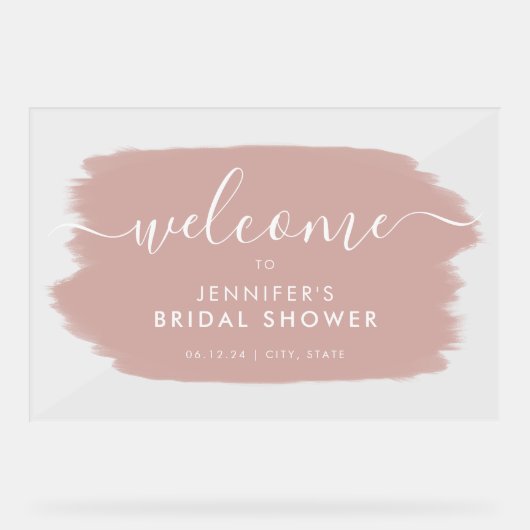 モダンブライダルシャワーウェルカムダスティピンク絵を描ク アクリルサイン (正面)