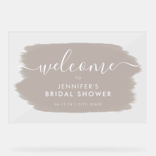 モダンブライダルシャワーウェルカムベージュ絵を描 アクリルサイン (正面)